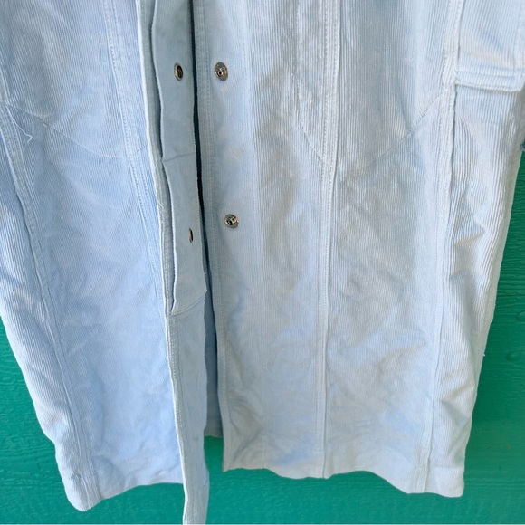 VINTAGE ILLIA BLUE CORDUROY LACE UP SNAP FRONT FRAYED LONG MIDI JACKET SZ SMALL - Picture 3 of 8